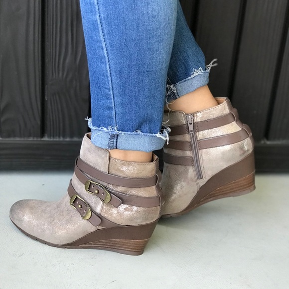 Cooper Leather Buckle Wrap Wedge Ankle Booties - Picture 4 of 8